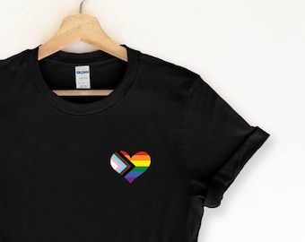 Camiseta del Orgullo, Camiseta Corazón Arcoíris, Camiseta con Bolsillo del Orgullo, Camiseta LGBT, Camiseta Corazón Arcoíris del Orgullo, Camiseta del Orgullo, Camiseta de aliado