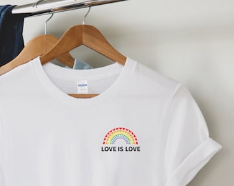 Love is Love t shirt, Rainbow Heart Shirt, Pride Pocket Shirt, Perfect Gift, LGBT Tee, Queer Pride Rainbow HeartShirt, Pride Shirt