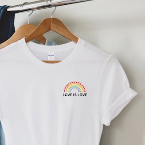 Love is Love t shirt, Rainbow Heart Shirt, Pride Pocket Shirt, Perfect Gift, LGBT Tee, Queer Pride Rainbow HeartShirt, Pride Shirt