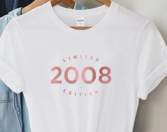 Verjaardagsshirt 2008, 18e verjaardag retrocadeau, uniseks T-shirt voor feestcadeau tienerfeest