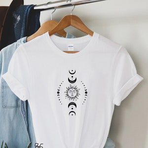 Sun Moon Tshirt, Celestial Tee, Gifts For Her, Sun Shirt, One with the Sun, Boho Shirt, Vintage Tee, Mystical Tee, Moon Shirt, Bohemian