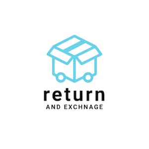 Może przedstawiać: Logo przedstawiające jasnoniebieski kontur otwartego pudełka na kółkach. Poniżej pudełka słowo "return" jest pogrubione czarną czcionką, a pod nim "AND EXCHNAGE" mniejszą czcionką.