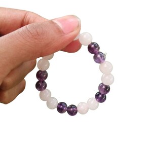 Mix Amethyst Rose Quartz Bracelet, Purple Pink Beaded Bracelet for Gift