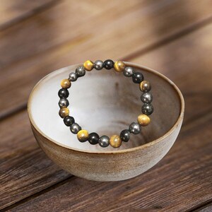 Tiger Eye, Obsidian & Hematite Triple Protection Bracelet