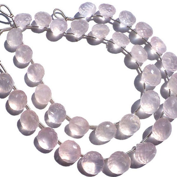 16 Pieces ROSE QUARTZ FACETED Onion Beads Natural Gemstone Briolette Side Drill Beads Line | Wholesale Beads | 9 to 10.50 mm