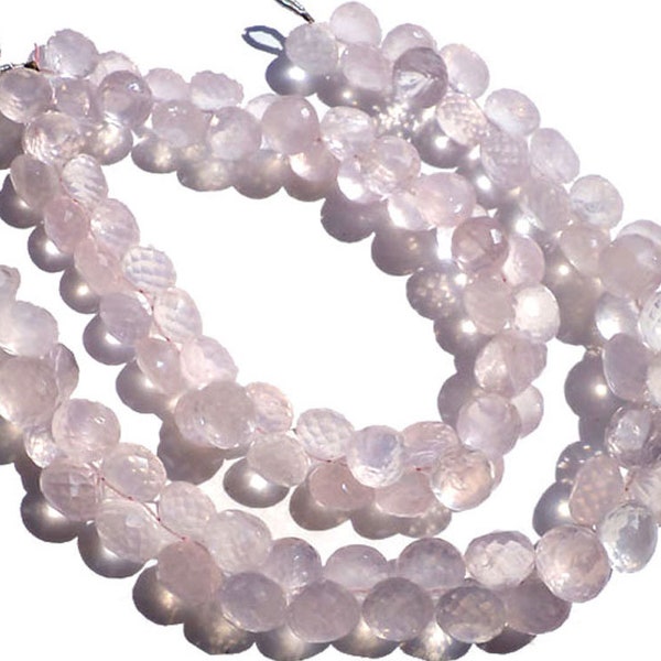 7 pouces Rose Rose Quartz Facetté Oignon Larmes Pierre Naturelle Briolette Perles Latérales Perles Ligne Brin | Véritable | de quartz rose 7,50 à 8 mm