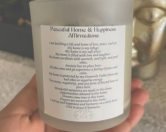 Peaceful Home & Happiness - Crystal Infused Candle - 10 oz - Amethyst - Clear Quartz - Black Tourmaline - Rose Quartz W Affirmations,Soy Wax