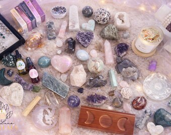 Sacred EvaLuna Crystals Mystery Box | Crystals, Candle, Ritual Oil & Spray, Tarot or Oracle Deck