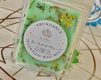 Abundance Intention Crystal Wax Melt/Tigers Eye - Citrine - Green Aventurine W Herbs