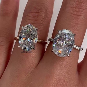 6 Ct riesiger Diamantring im Ovalschliff, Solitär-Zinkenring, 4 Zinken mit Pave-Ring, simulierter Diamantring, 14k Gelbgold-Ehering