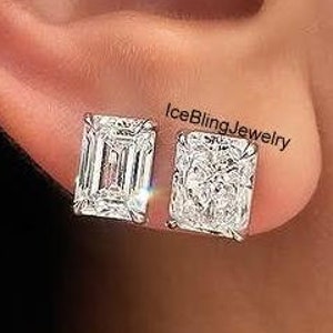 10X7 mm Emerald Cut Simulated Diamond 4 Prong Solitaire Stud Earrings, Screw Back Radiant Cut Diamond Everyday Wear Earrings, 14k White Gold