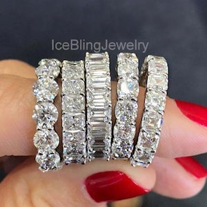 Asscher Cut Full Eternity Wedding Band, CZ Diamond Emerald Cut Band, White Gold Ring Set Band, Radiant Cut Engagement Band, Matching Band