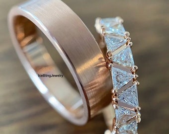 Eternity Paar Bandring, Dreieck Form CZ Diamant Band, sein und ihr Versprechen Ring für Paar, Eheringe mit Diamanten, Paarringe