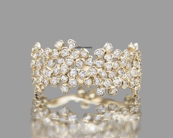 Einzigartige Diamant-Cluster-Hochzeitsband, runde Steine Hübsche antike Band, Geschenkband für Frauen, freie Diamanten atemberaubende Band, CZ Diamant Band