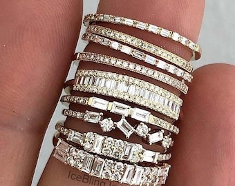 Baguette und runde simulierte Diamant halbe Eternity Band, Hochzeitsring, passende Band für Brautset, Ring für Frauen, Jubiläumsgeschenk Bands