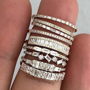Baguette und runde simulierte Diamant halbe Eternity Band, Hochzeitsring, passende Band für Brautset, Ring für Frauen, Jubiläumsgeschenk Bands