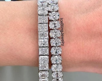 9x6 MM Each Oval And Radiant Cut Simulated Diamond Wedding Bracelet, Stunning Tennis Diamond Bracelet, 18k White Gold Bridesmaid Bracelet