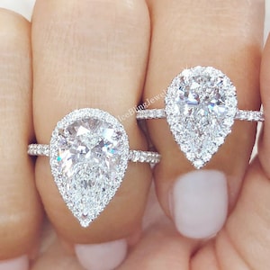 Pierścionek zaręczynowy z symulowanym diamentem w kształcie gruszki, pierścionek zaręczynowy z cyrkonią, pierścionek z brylantem w szlifie gruszkowym, 14-karatowe białe złoto, obrączka ślubna, pierścionek z gruszką