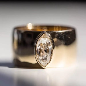 One-oF-A-Kind This Bold Ring Has 1 CT Marquise Cut Simulated Diamond Bezel Set IN A Chunky Cigar Band For A Modern Feel, Looking Gorgeous