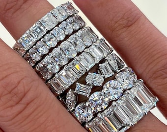 8 x 5 MM Smaragd Cut Eternity Stacking Band, Asscher Cut Band, Multiform simulierter Diamant Matching Band, 14k Weißgold Ehering