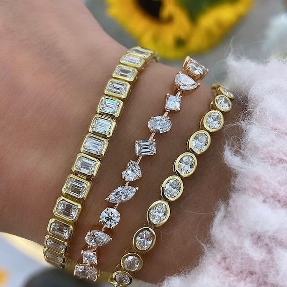 Multi Shape Diamond Tennis Bracelet, East West 7X5 Mm Oval Cut