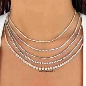 Bezel Mini Diamond Tennis Necklace, Classic Diamond Tennis Necklace, 3.50 mm Round Simulated Diamond Bezel Set Necklace, 10k Yellow Gold