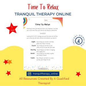 Time To Relax | Mental Health | Printable Activity Sheet | Meditate | Anxiety | 5-4-3-2-1 | Relax | Self Care | Grounding