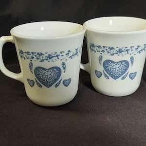 vintage Corningware Blue Hearts set of 6 D handle
