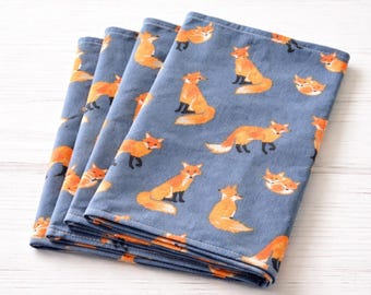 Napkins, kids lunchbox, 4 pack,foxes,blue,orange, picnic.