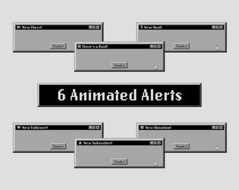 ANIMATED Retro Vaporwave Stream Alerts / Grey / Twitch Alerts