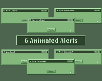ANIMATED Retro Vaporwave Stream Alerts / Sage Green / Twitch Alerts
