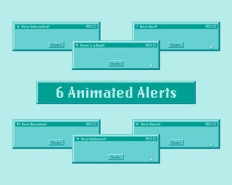 ANIMATED Retro Vaporwave Stream Alerts / Turquoise Blue / Twitch Alerts