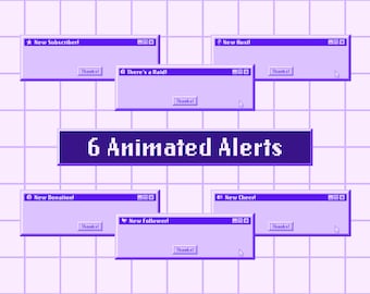 ANIMATED Streaming Alerts / Bright Purple / Gifs / Retro Twitch Alerts / Vaporwave