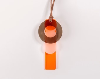 Orange long necklace: Modern geometric necklace with acrylic pendant laser cut