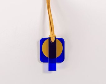 Small acrylic necklace, Blue and gold necklace, Unique geometric necklace pendant, Adjustable lenght,  Lightweight necklace, Acrylic jewelry
