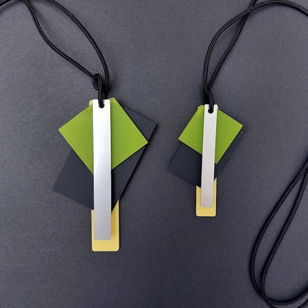 Lime Grün und schwarze Halskette, Moderne geometrische Halskette in schwarz, große bunte Acryl Schmuck, zwei Größen erhältlich, einstellbare Länge