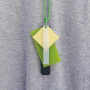 Lime Grün Acryl Halskette: Schwarz, Weiß & Gelb Statement Geometrischer Schmuck