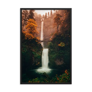 Wasserfall Fotografie Gerahmt Multnomah Oregon Herbst Landschaft Natur Wald Wandkunst Wohnzimmer Dekor