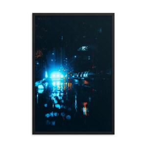 Night Street Scene Photo FRAMED Printed on Luster Paper