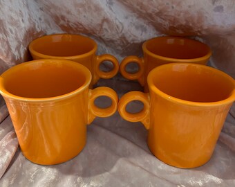 Fiesta Mugs  Tangerine” 4 mugs with round handle