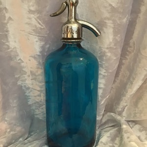 Vintage Blue Selzer Bottle M and B Distrubutors