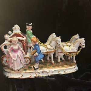 Cinderella Figurine-Cinderella and her coach with 4 white horses