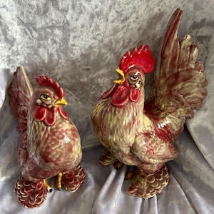 VTG Pair of Rooster and Hen Figurines