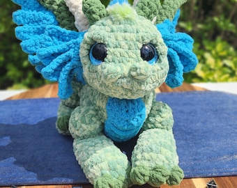 Handmade Green/Blue Dragon Crochet Stuffed Animal