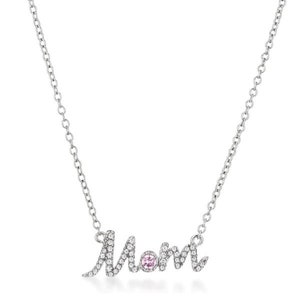 Necklace for Mom, Sparkling Script Necklace, Pink Beaded Necklace,  Cubic Zodiac Necklace, Delicate Womens Necklace, New Mom Jewelry