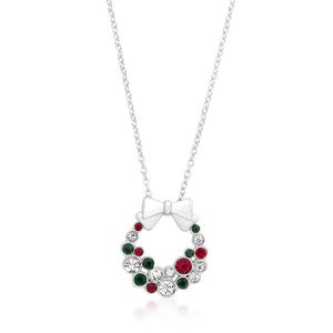 Multi Colored Necklace, Colorful Beaded Necklace, Silver Chain Necklace, Delicate Crystal Necklace, Wreath Pendant Necklace