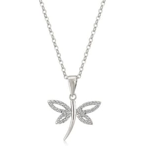 Dragonfly Pendant Necklace, Long Silver Necklace, Sterling Pendant Necklace, Silver Chain Necklace, Delicate Women  Necklace