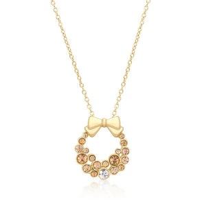 Wreath Necklace, Gold Beaded Necklace, Crystal Pendant Necklace, Gold Chain Necklace, Champagne Crystal Necklace, Holiday Charms Necklace