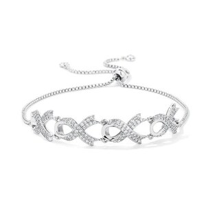 Cz Pave Ribbon Bracelet, Rhodium Plated Cz Bracelet, Adjustable Chain Bracelet, Delicate Aesthetic Bracelet