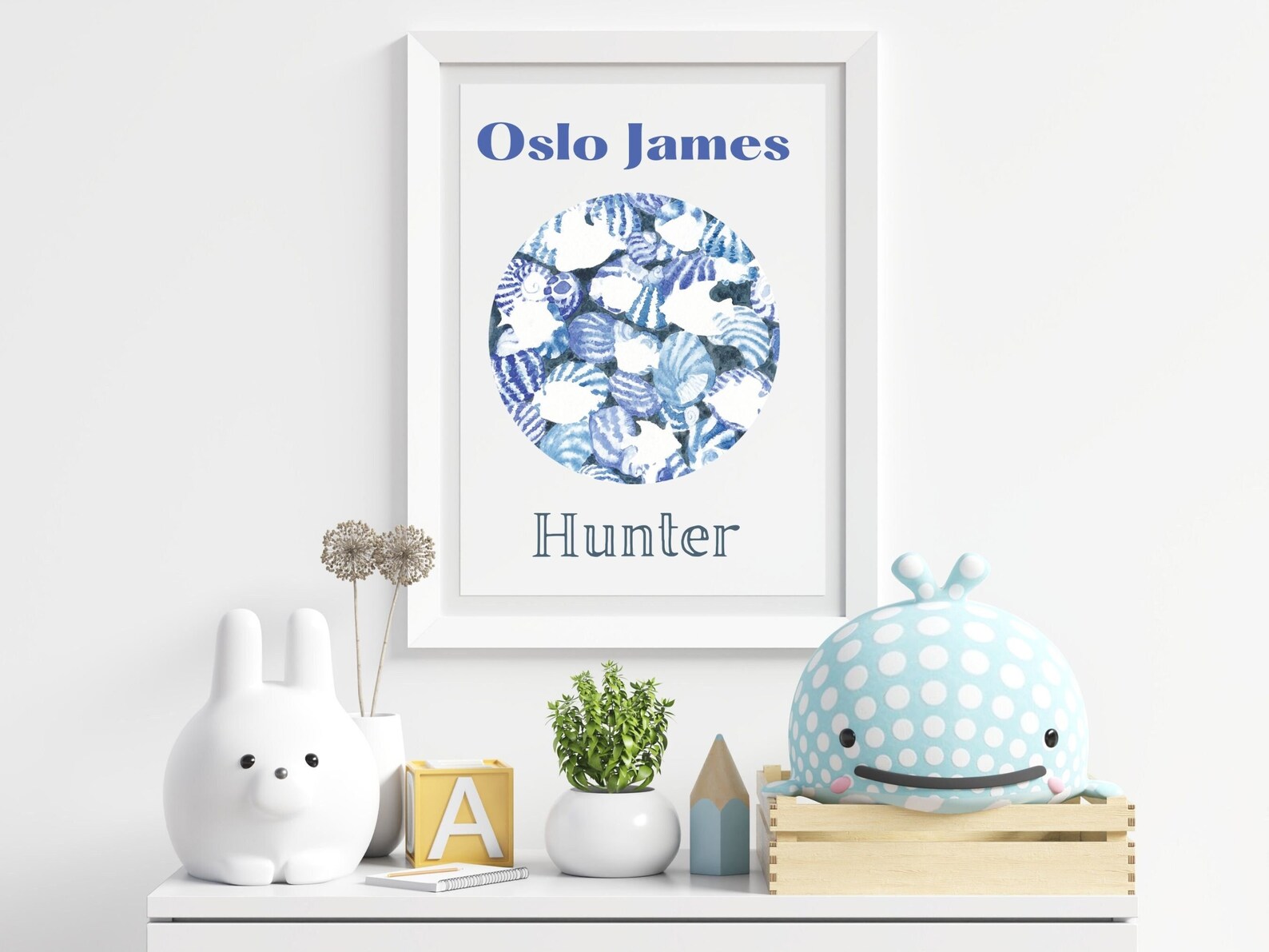 Printable Name Art Nursery Wall Art Blue and White Nursery Etsy